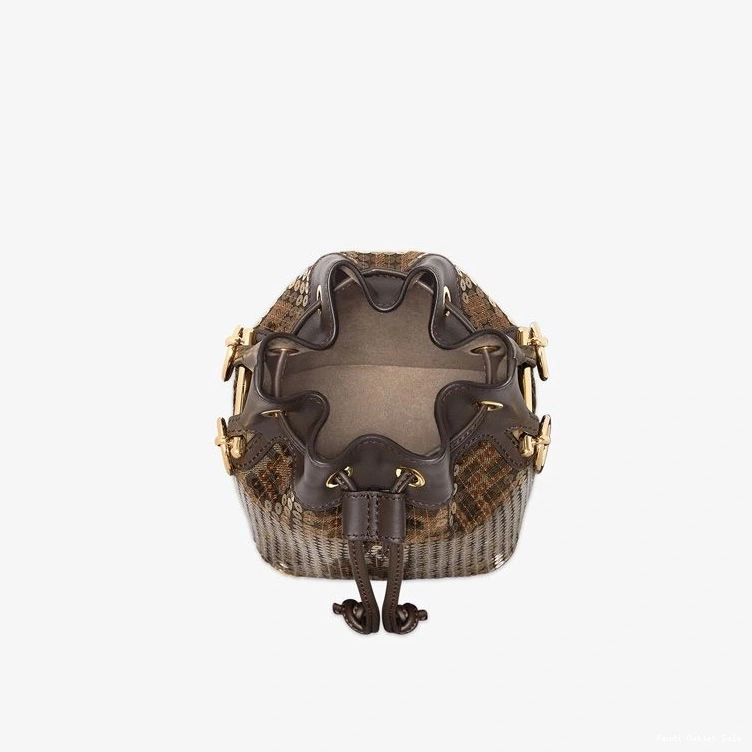 Affordable Sequins Motif Mini Bag In Bucket with Mon Tresor FF Fabric Brown Fendi 0723